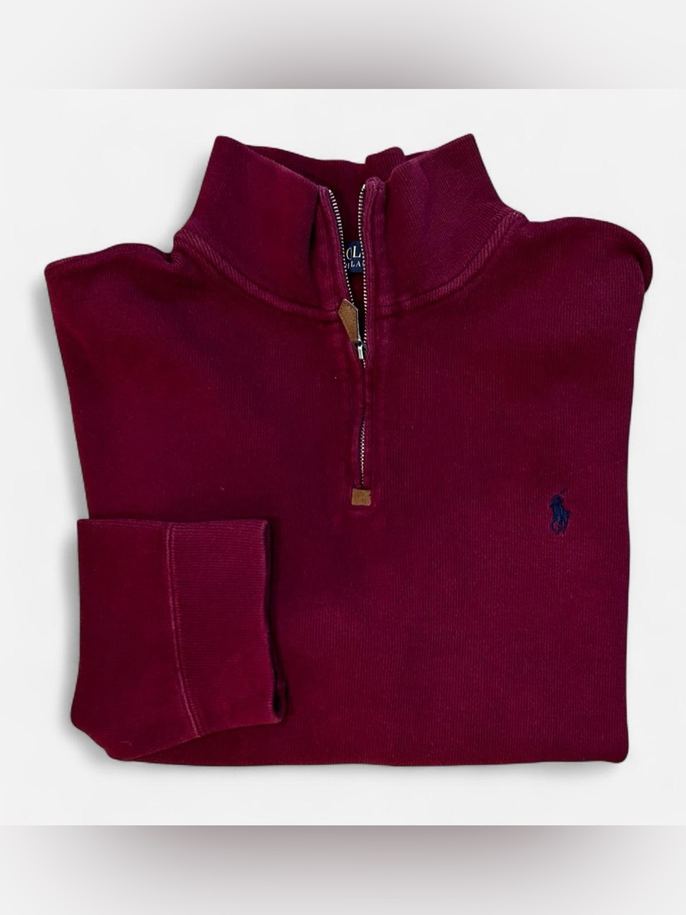 Polo by Ralph Lauren Men's Burgundy 1/4-Zip Sweater with Navy Logo XL